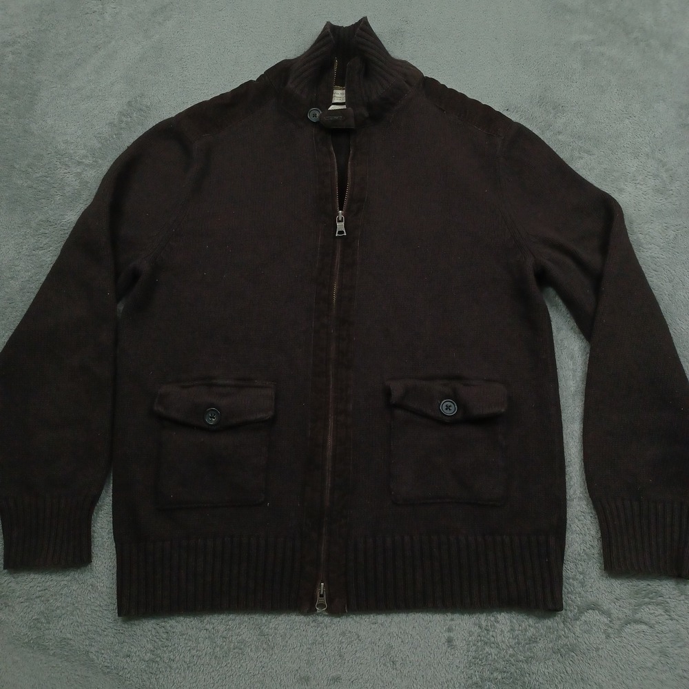 Banana Republic Sweater Mens Large Brown Knit Full Zip Pockets Angora Cotton
